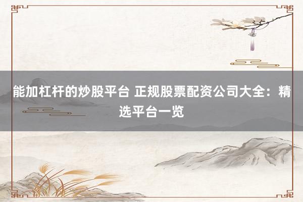 能加杠杆的炒股平台 正规股票配资公司大全：精选平台一览