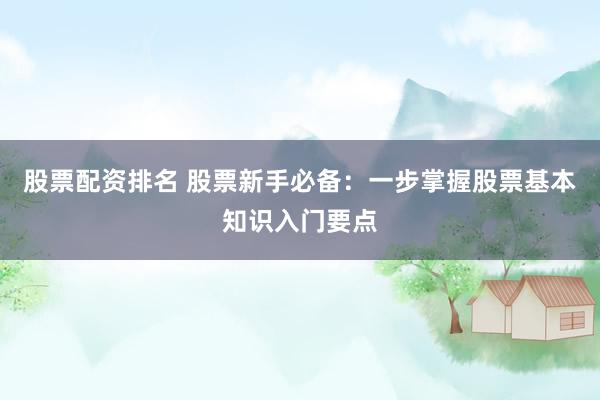 股票配资排名 股票新手必备：一步掌握股票基本知识入门要点