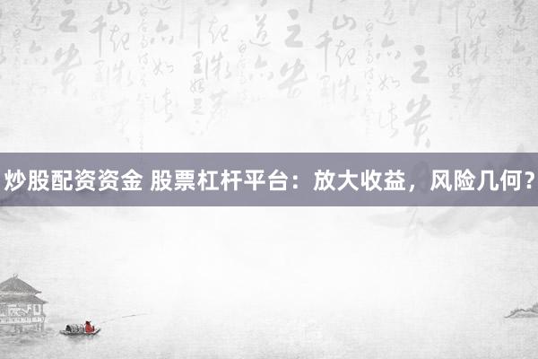 炒股配资资金 股票杠杆平台：放大收益，风险几何？
