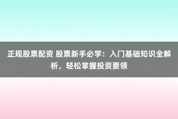 正规股票配资 股票新手必学：入门基础知识全解析，轻松掌握投资要领