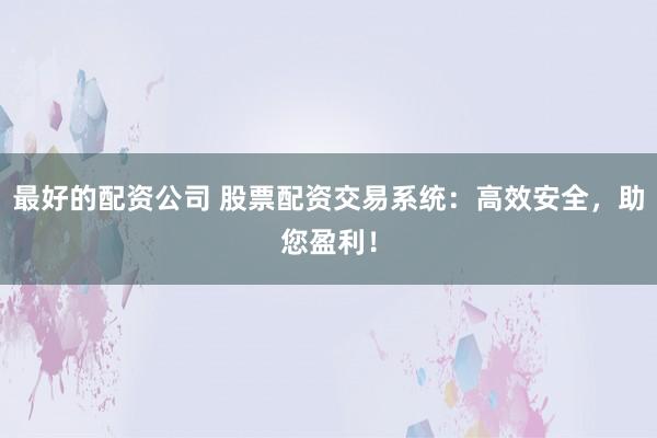 最好的配资公司 股票配资交易系统：高效安全，助您盈利！
