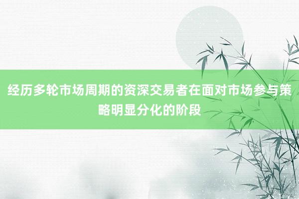 经历多轮市场周期的资深交易者在面对市场参与策略明显分化的阶段
