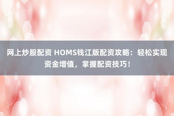 网上炒股配资 HOMS钱江版配资攻略：轻松实现资金增值，掌握配资技巧！